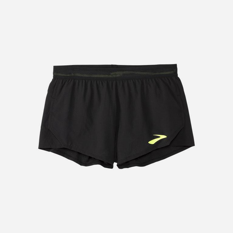 Brooks Elite 3 Split Mens Running Shorts Ireland Black/Nightlife/GreenYellow (TAPF-02685)